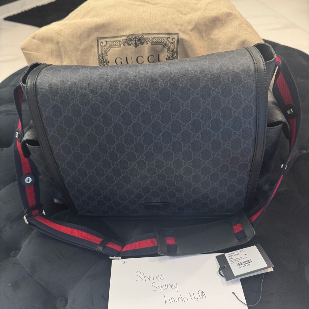 Gucci Gray and Black Diaper Baby Bag